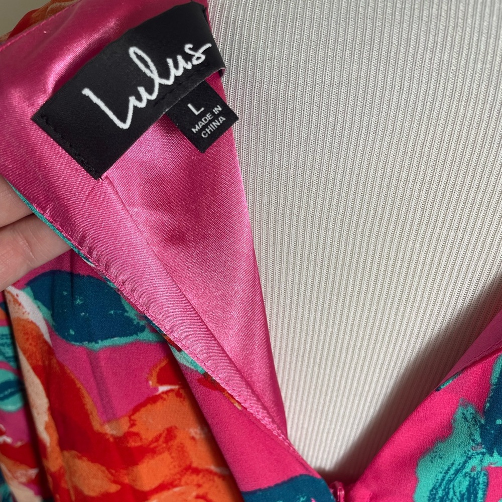 Lulus Floral Long Sleeve Maxi Dress w/ front slit - Pink and Red - Picture 4 of 5